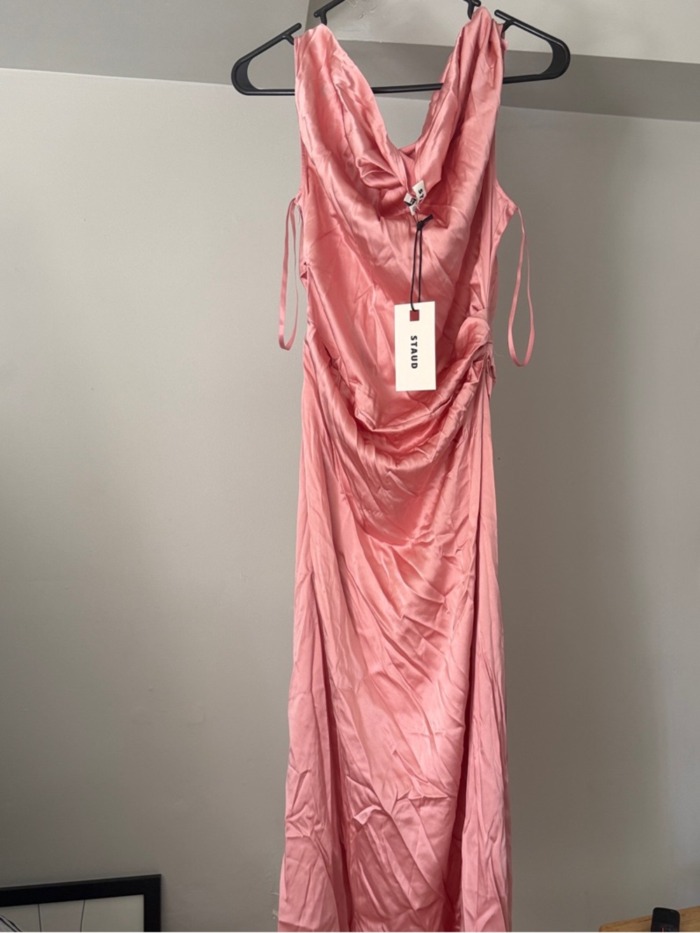 STAUD Rose Pink Satin Cowl Maxi Dress